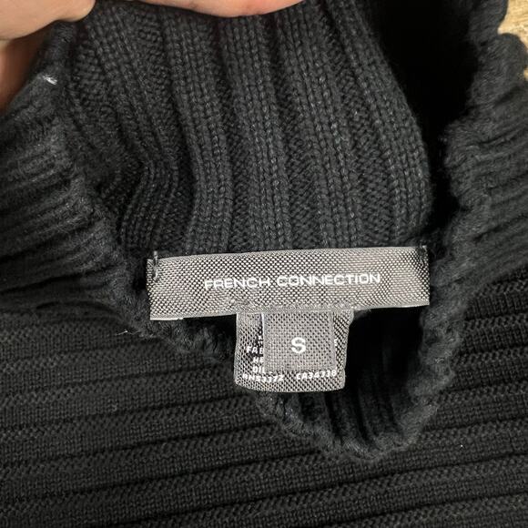 French Connection Mozart Ribbed High Neck Sweater Black Knit Drop Shoulders - Picture 3 of 6